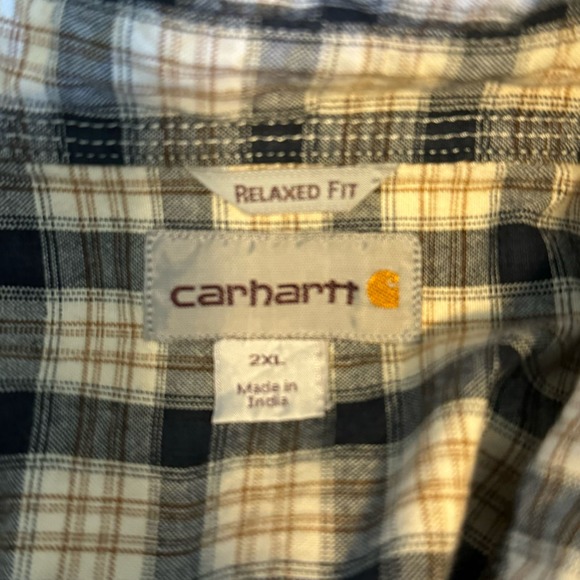 Carhartt Black Beige Plaid Short Sleeve Button Down Shirt Mens Size 2XL - Picture 4 of 4